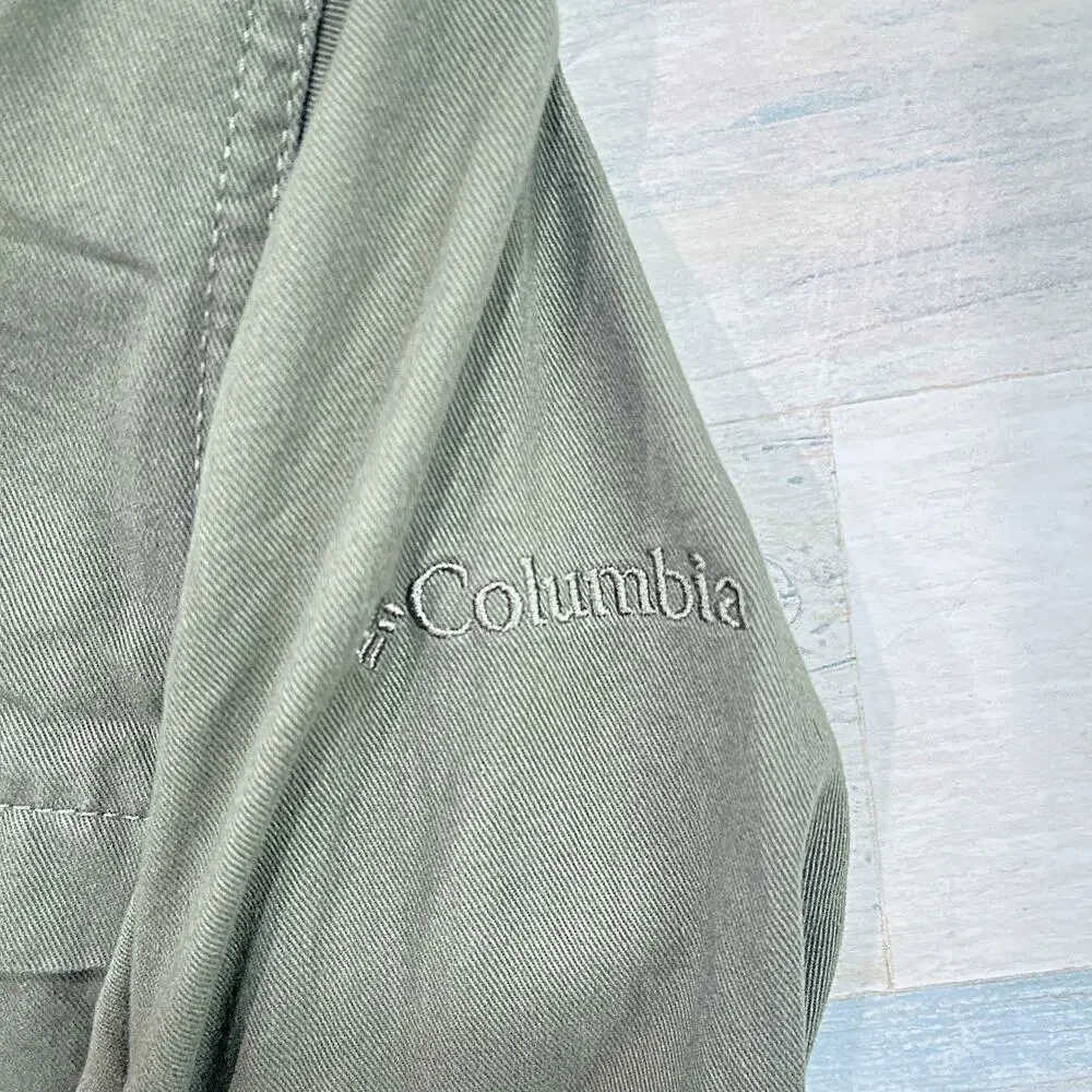 Columbia Hooded Utility Jacket Green Full Zip Pockets Cotton Twill Womens Medium - Picture 4 of 7